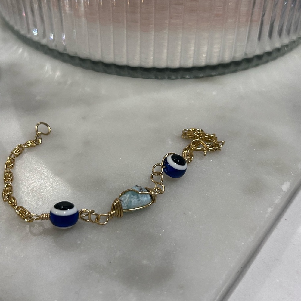 Evil eye bracelet with larimar
